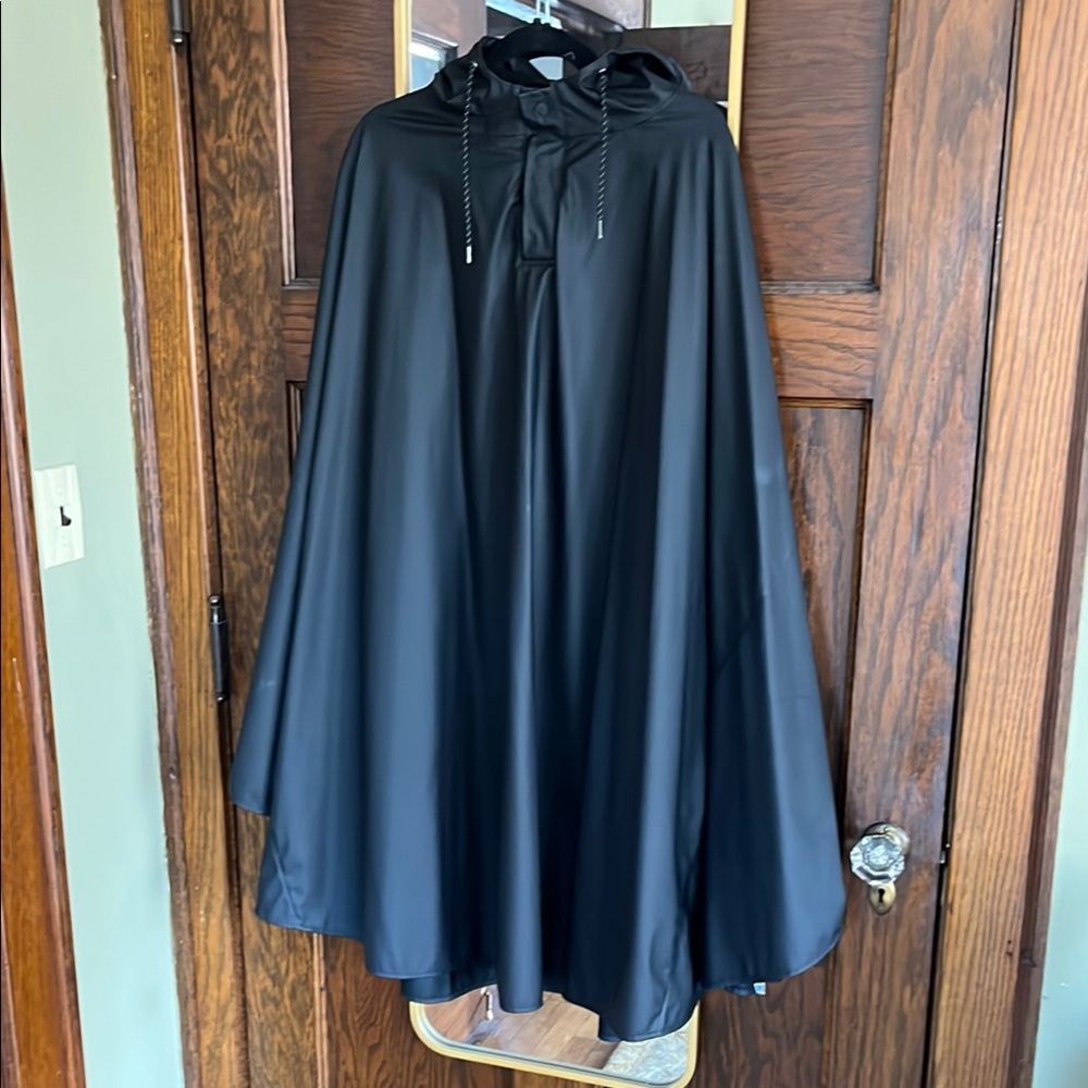 RAINS brand Black Hooded Cape - M